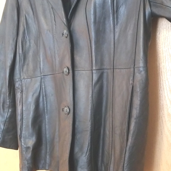 Lambskin black leather fully lined vintage Worthington princess seamed blazer - Picture 2 of 9
